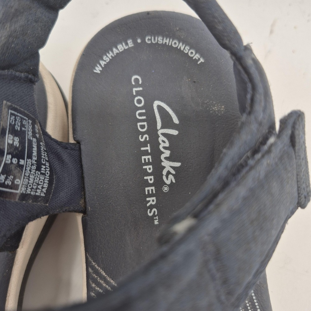 Clarks Cloudsteppers Sandals Womens Size 6 Blue Strappy Hook & Loop Wedge 28504 - Picture 13 of 13